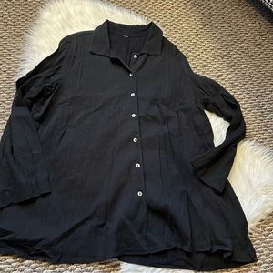 Black Gauzy Button Down Shirt Top Blouse Size Large